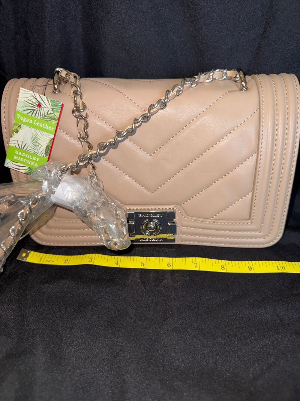 Badgley Mischka Nude Vegan Leather Quilted Crossbody Bag
